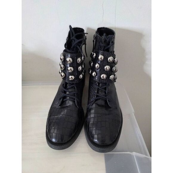 SCHUTZ Marieta Croc Embossed Leather Booties 7B - Picture 3 of 9